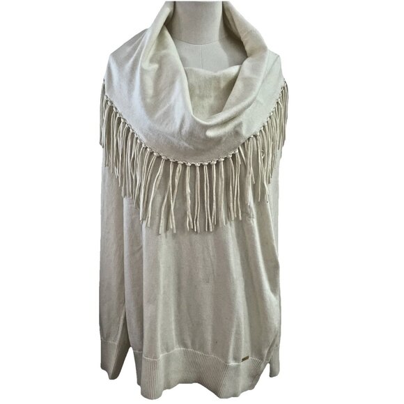 MICHAEL Michael Kors Fringe Cowl Neck Sweater Plus Size 3X Ivory Cozy Boho NWT - Picture 1 of 10